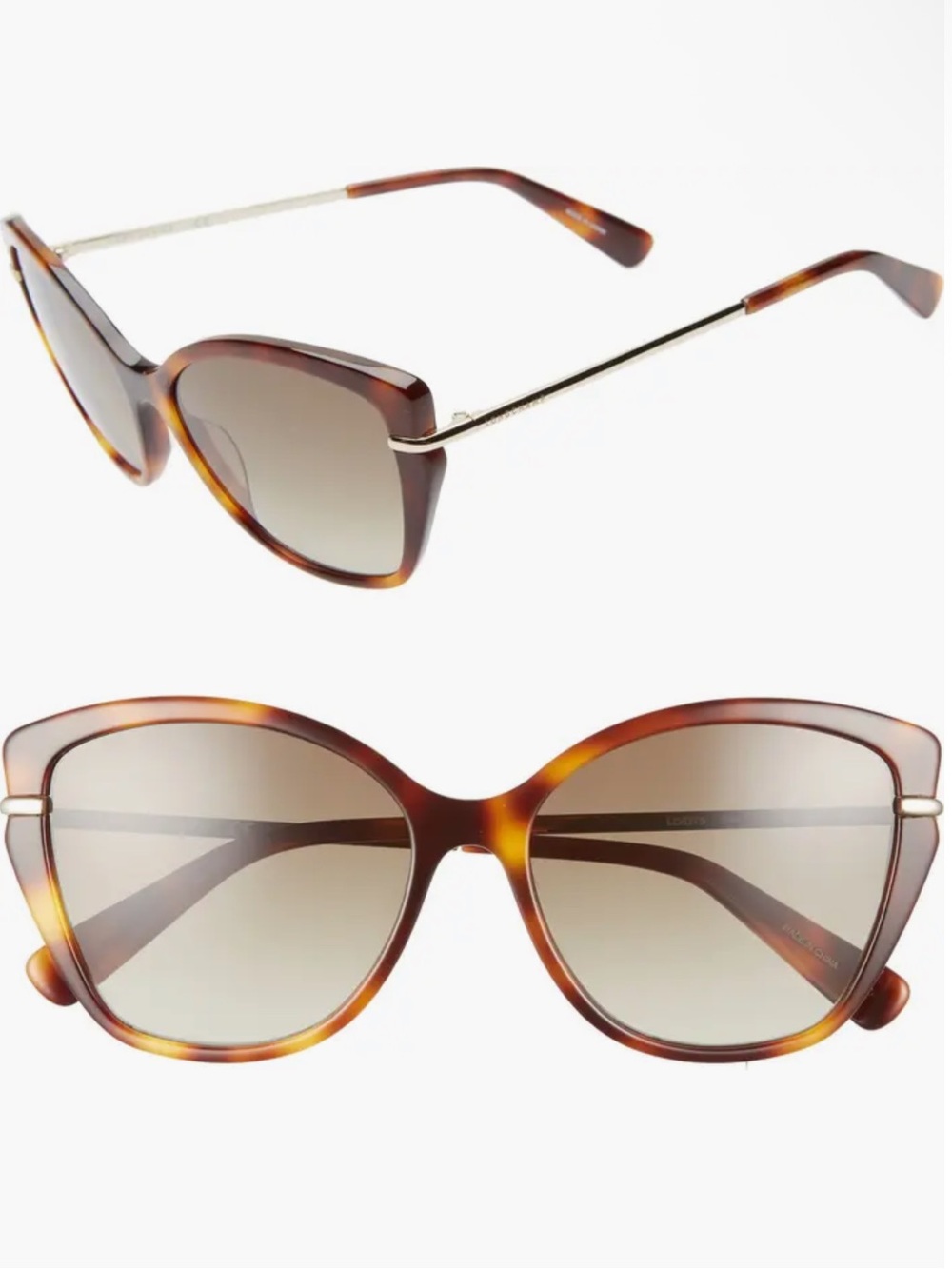 Longchamp Heritage Butterfly 57mm Sunglasses Havana Brown Tortoiseshell Cat-Eye